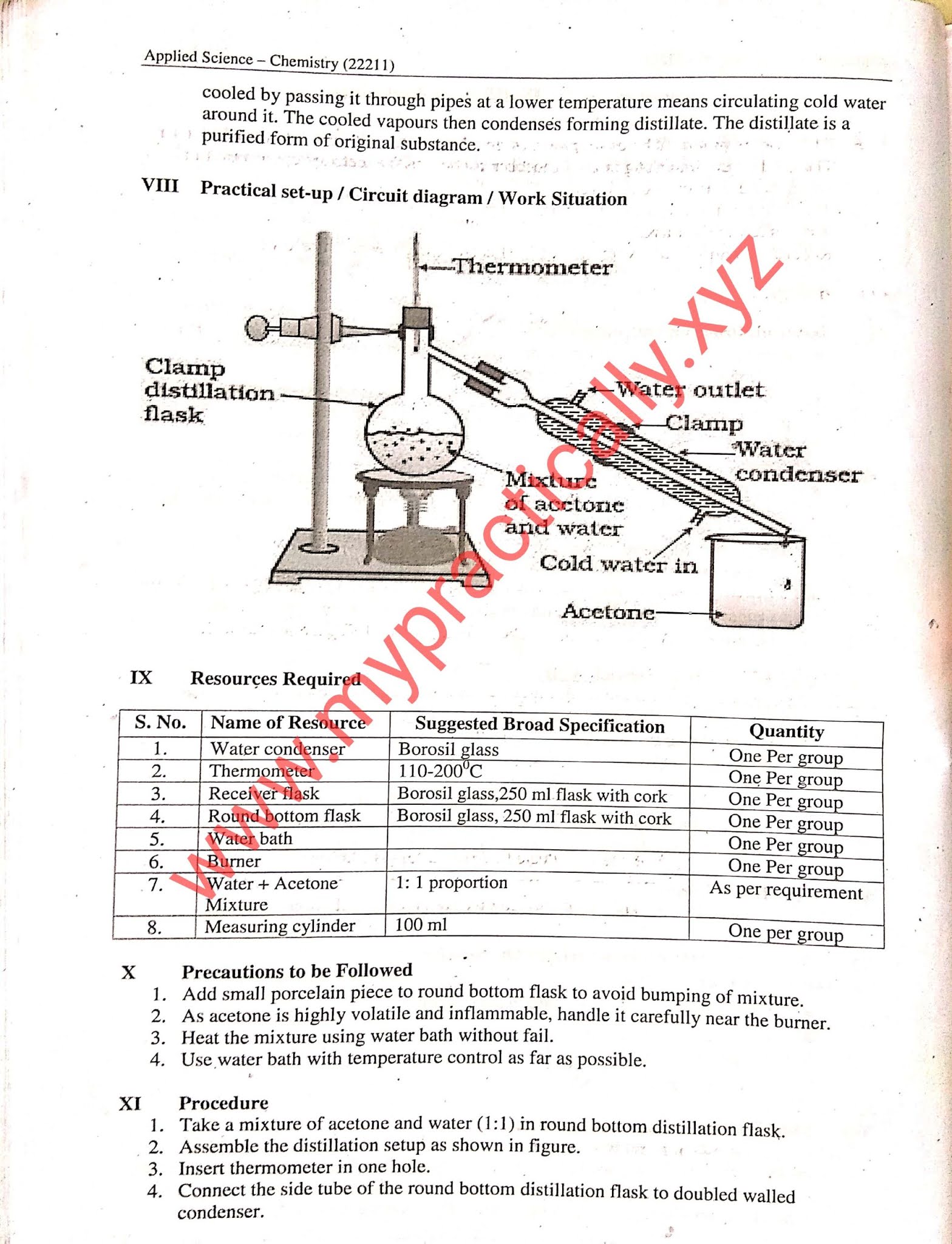Distillation technique Applied (Chemistry) Practical Answers Diploma First Year mypractically