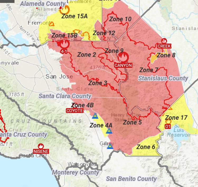 Faerie Eye: A map of the current fires around San Jose || 2020