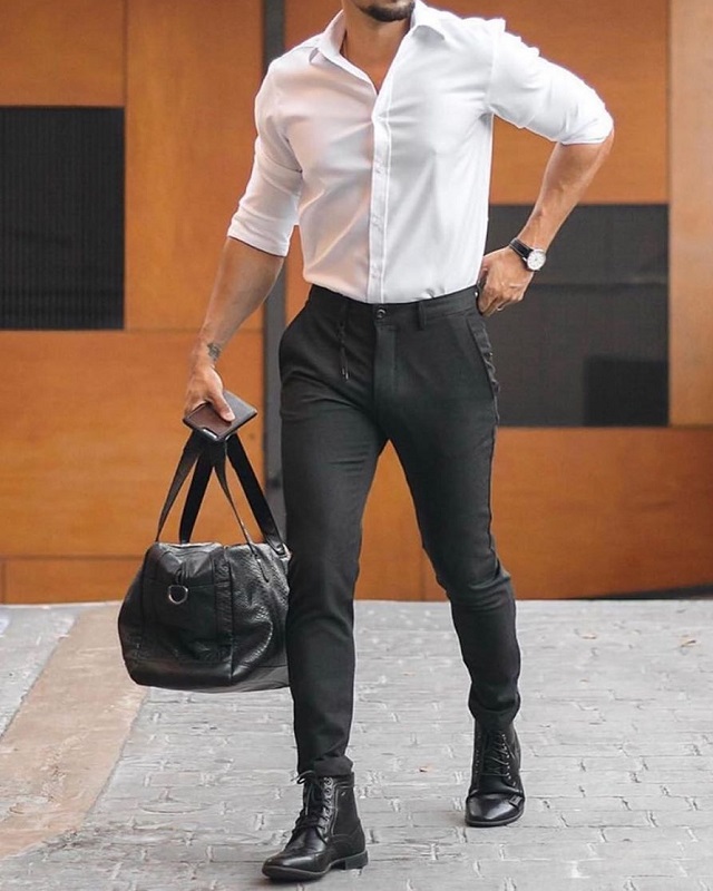 Men's Fashion Style Outfits Ideas Full sleeve's shirt and trousers, tuck in.