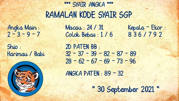 Prediksi Sgp Hari Ini 30 September 2021 Togelwap