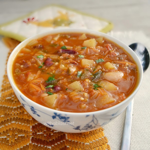 Mexican Bean and Tomato Soup is a rich, hearty, loaded with veggies , spicy soup and of the best comfort foods on a cold day #SpicySoup #TomatoSoup #MexicanSoup #BeanSoup