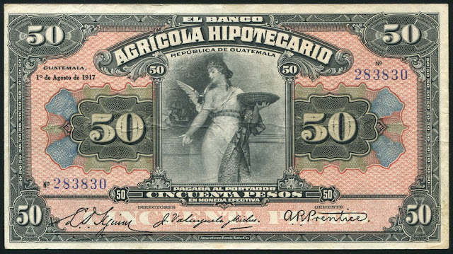 Guatemala 50 Pesos Banknote Banco Agricola Hipotecario