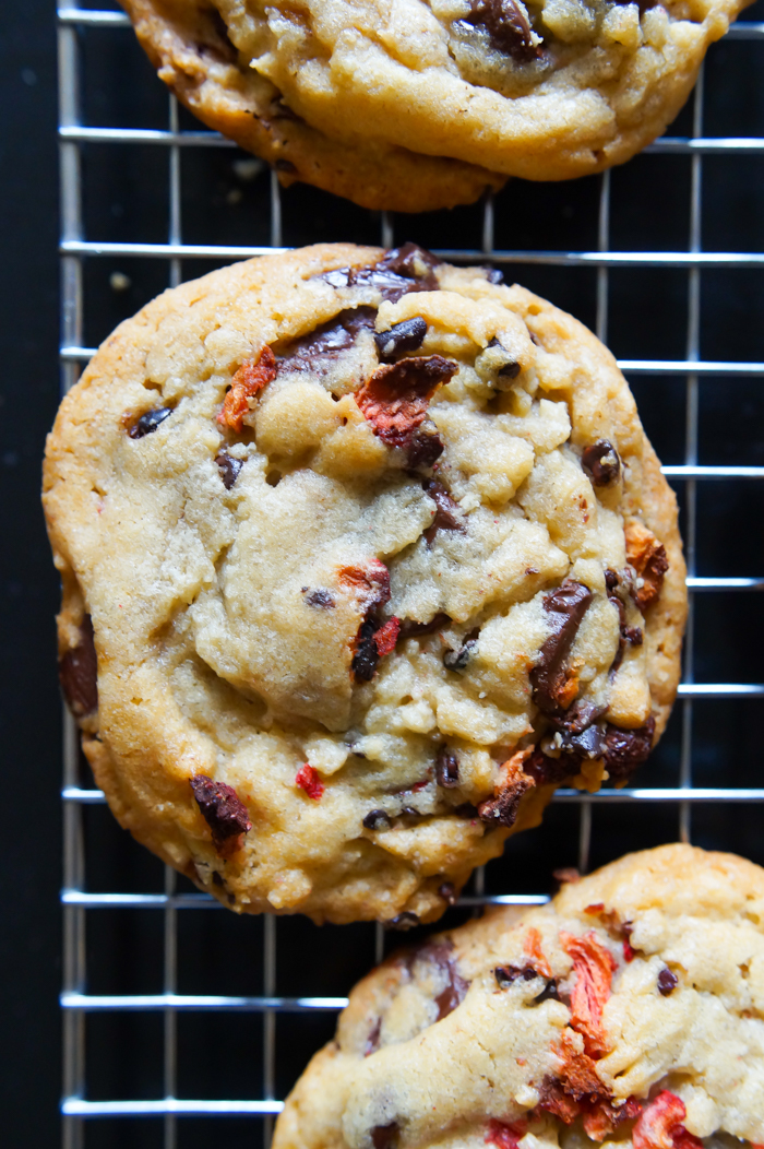 Strawberry Cocoa Nib Chocolate Chip Cookies