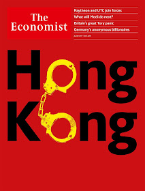 Cover of The Economist depicting the word "Hong Kong" using handcuffs
