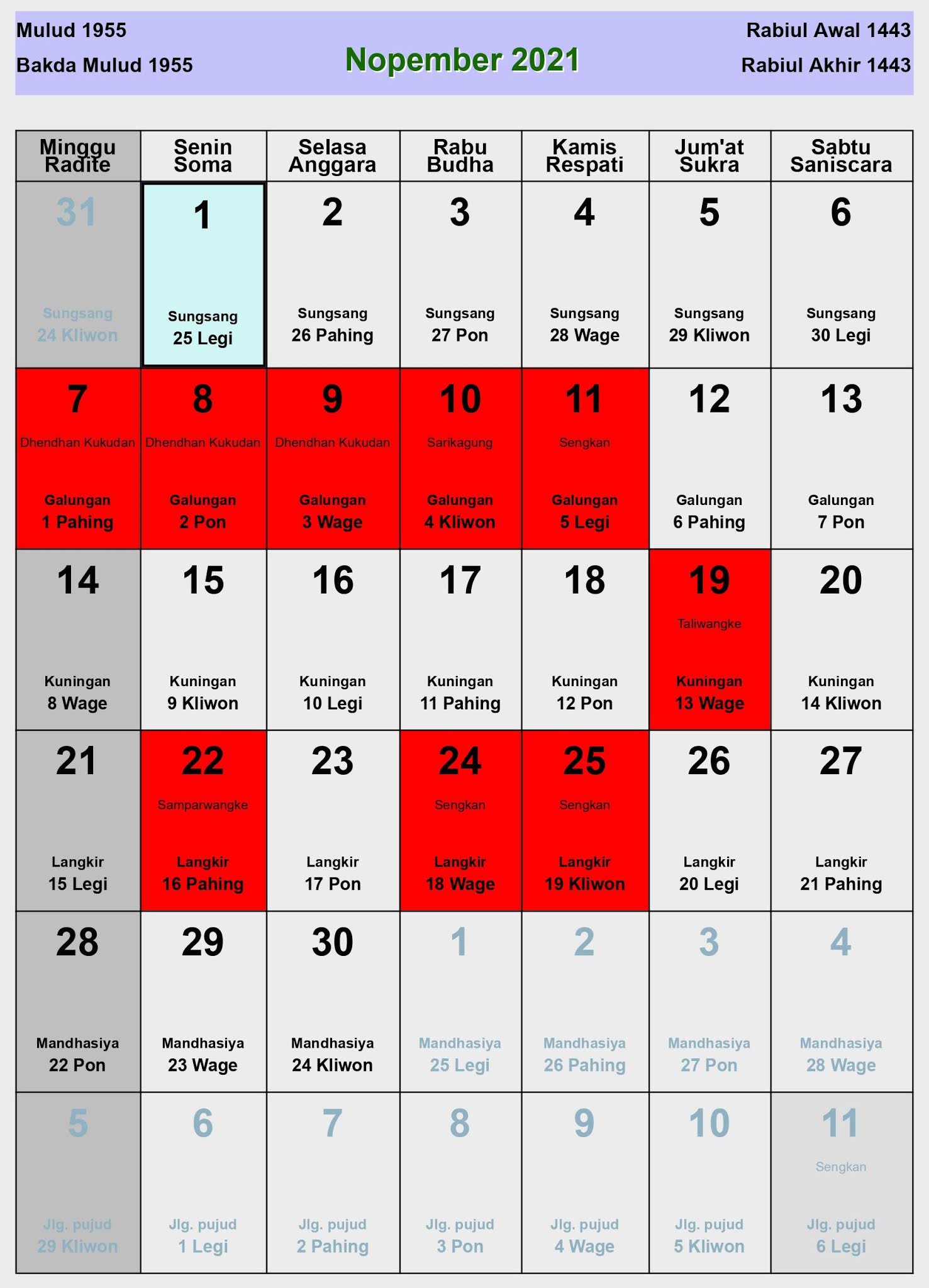 Kalender Jawa November 2021 Lengkap Hari Baik & Buruk  Enkosa.Com