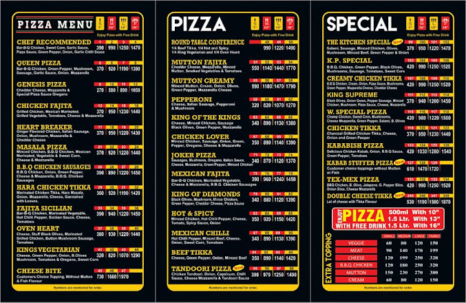 PIZZA MENU ( WAPDA TOWN) GUJRANWALA. KING PIZZA