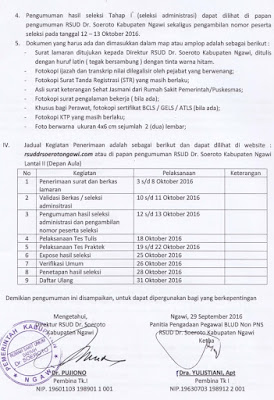 Penerimaan Calon Pegawai Non PNS RSUD Dr.Soeroto Kabupaten Ngawi Oktober 2016