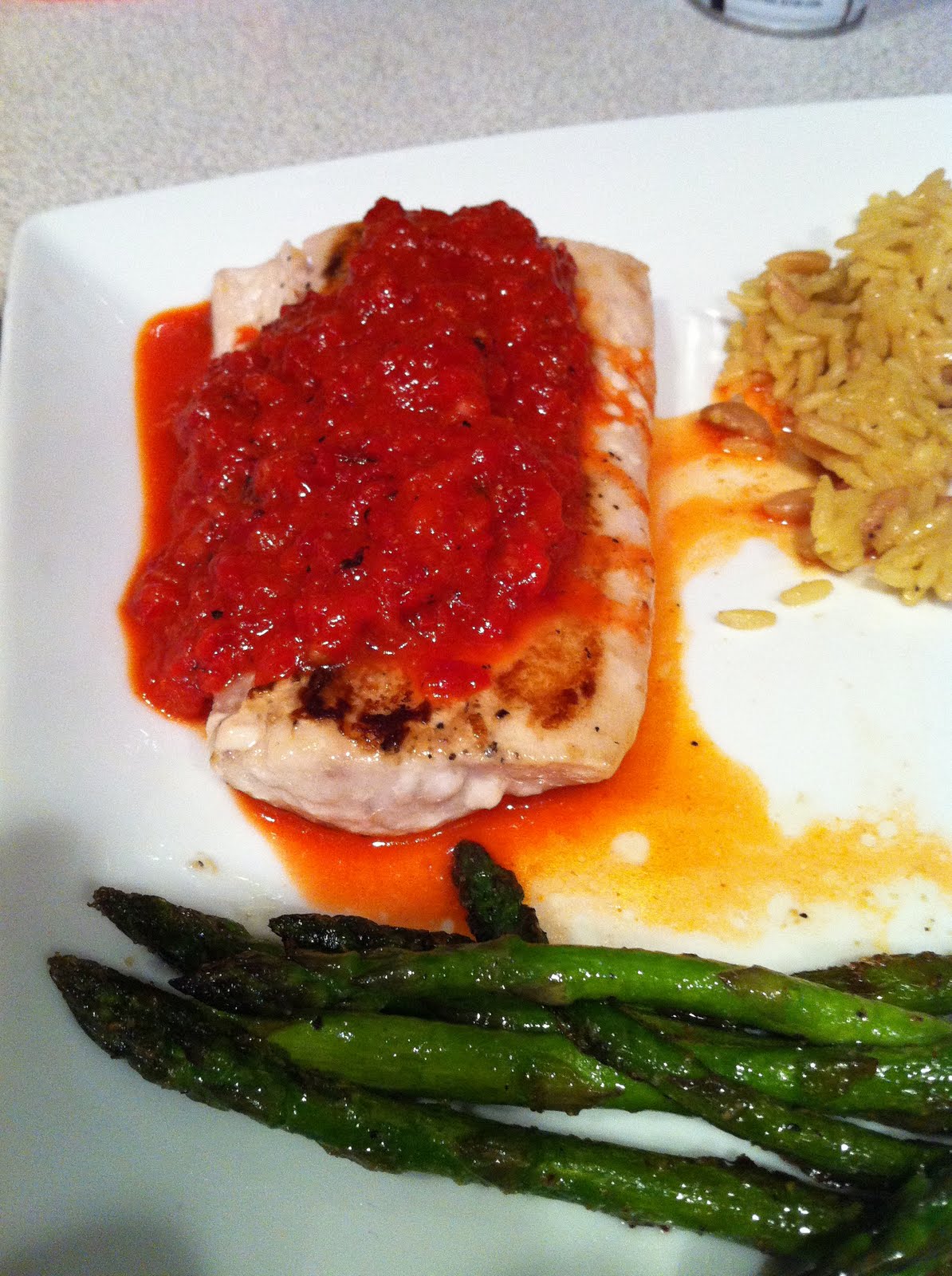 Hem and Her Grilled Mahi Mahi with Red Pepper Sauce