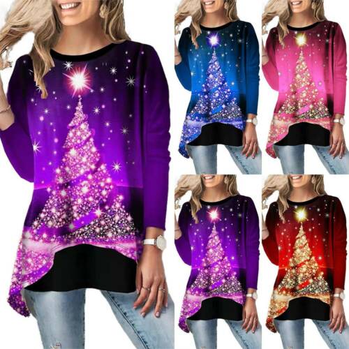 merry christmas: Christmas Women's Plus Size Party Top Xma Tree Loose ...
