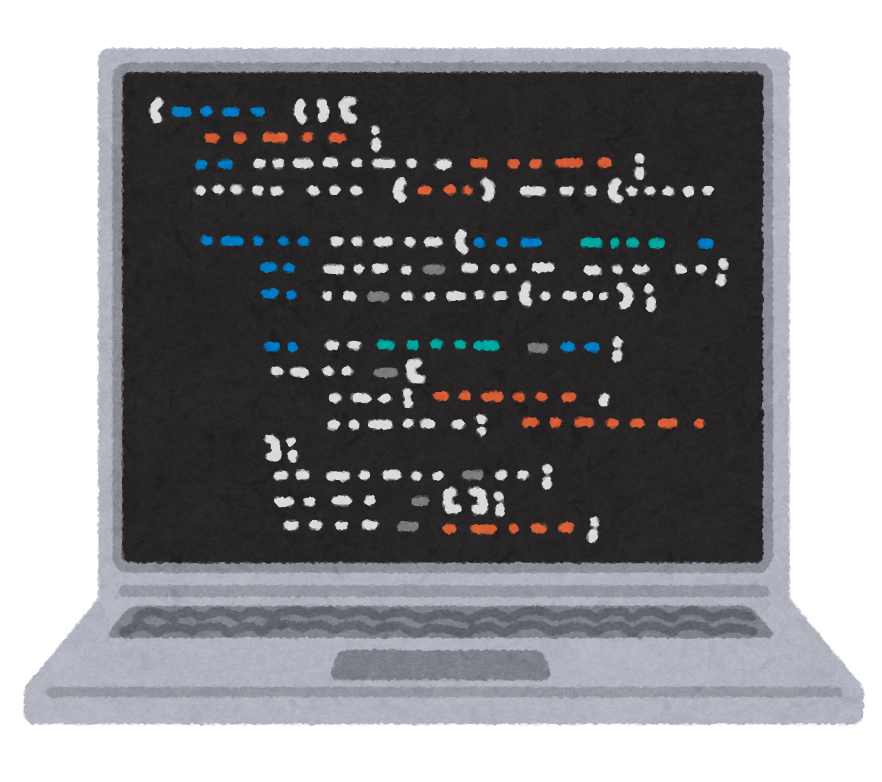 プログラムのコードが表示されたコンピューターのイラスト かわいいフリー素材集 いらすとや