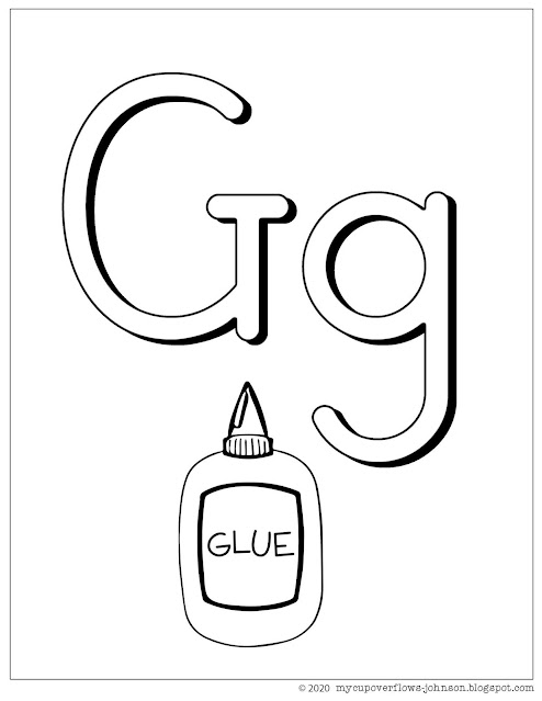 G is for glue coloring page