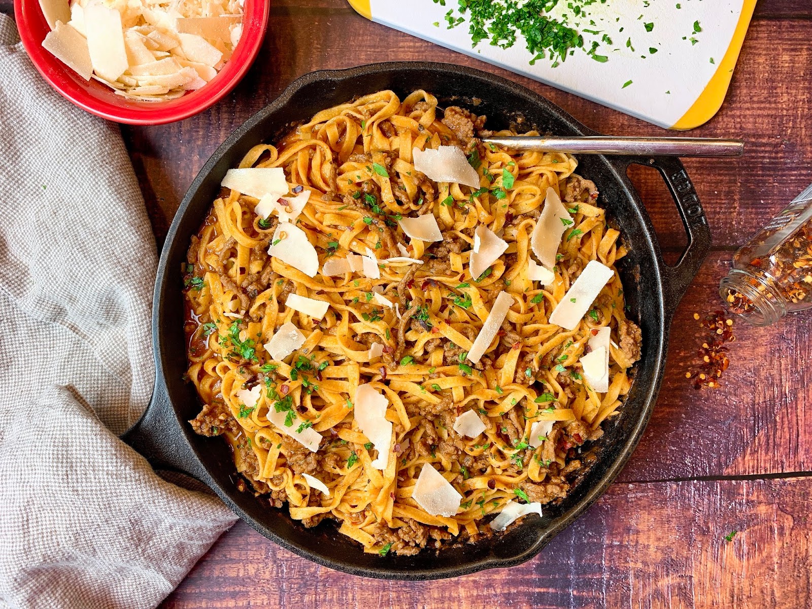 Tagliatelle with Red Wine Bolognese Sauce