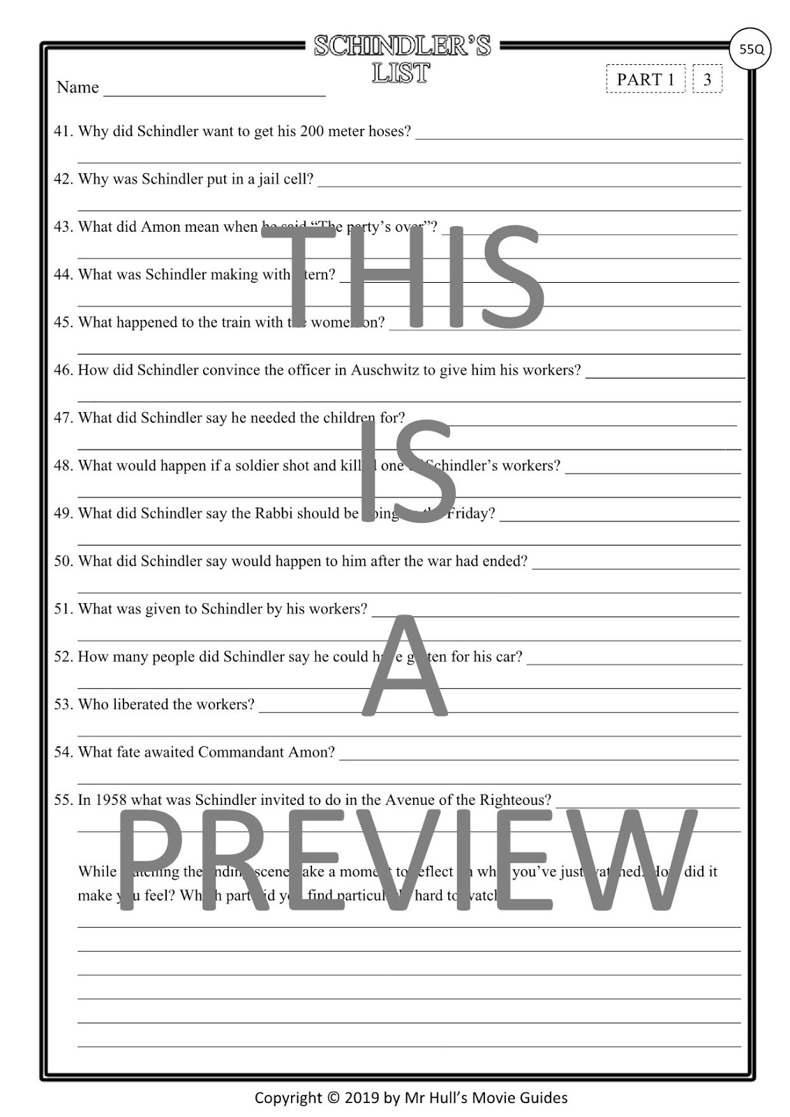 Schindler's List Movie Guide + Activities Answer Keys Included