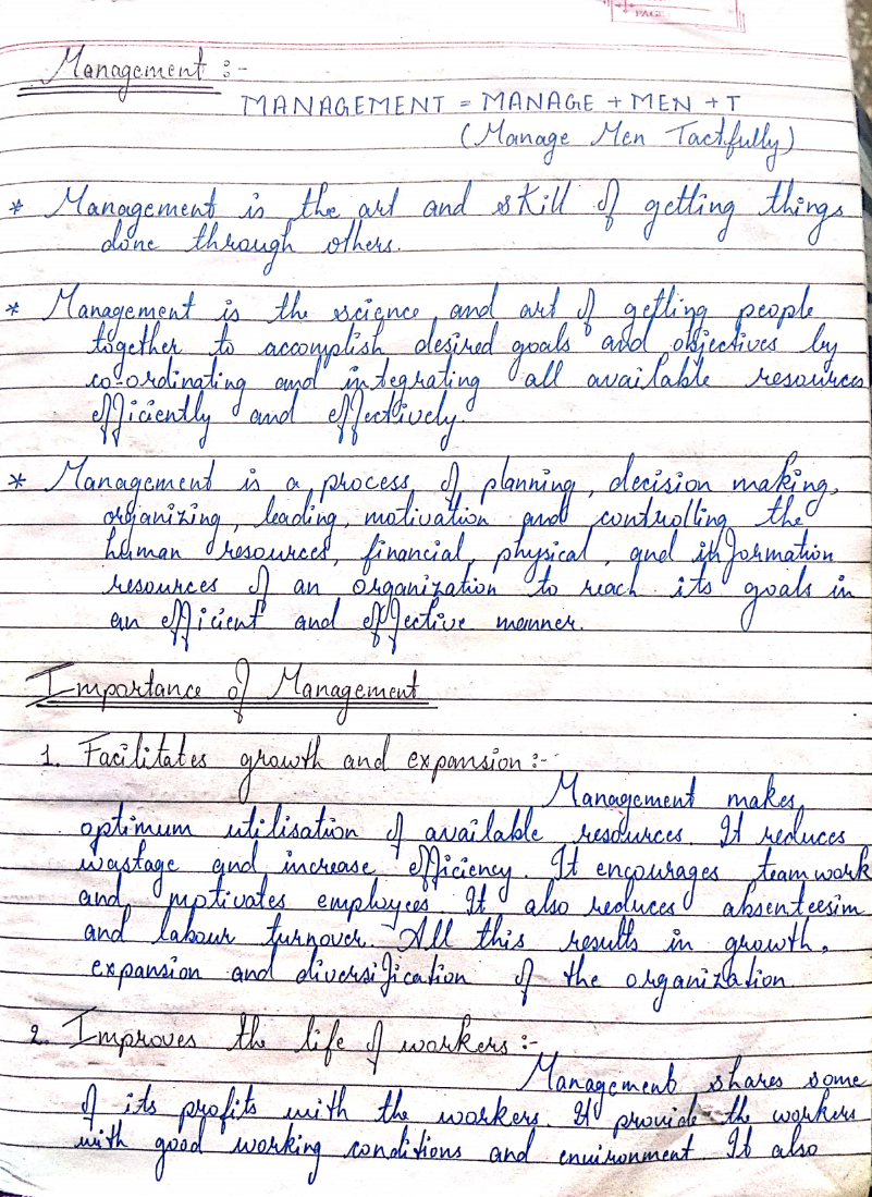 Principles of management handwritten notes images | pom