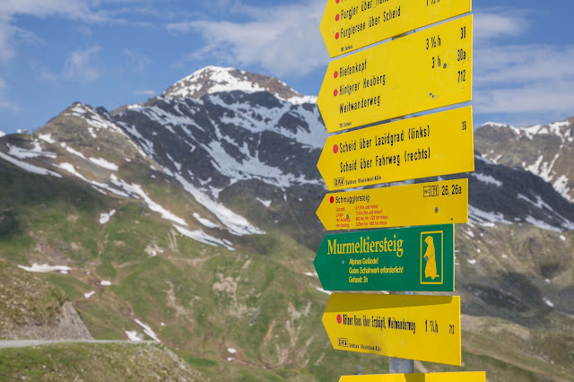 Wegweiser Murmeltiersteig Serfaus- Blick zum furgler