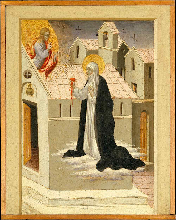 Santa Catarina de Siena trocando seu coração com Cristo, Giovanni di Paolo (1403 — 1482), Metropolitan Museum of Art, New York