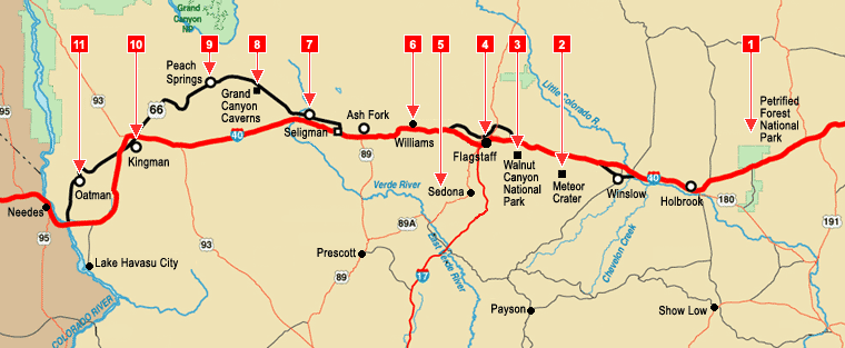 Map of Route 66 in Arizona