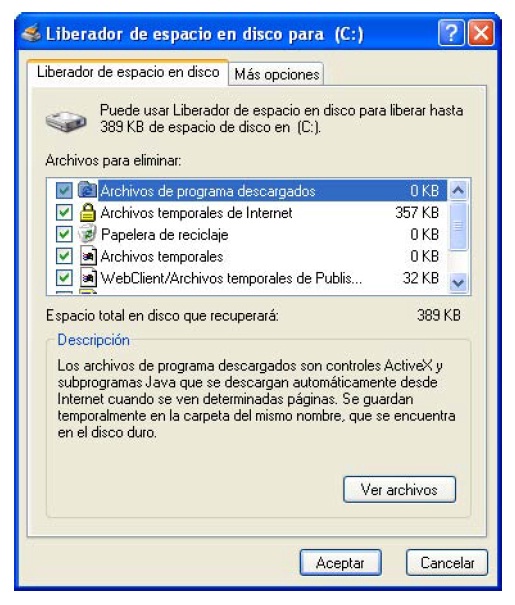 Ingeniería Arquitectura - Windows XP - Liberar espacio en el disco duro