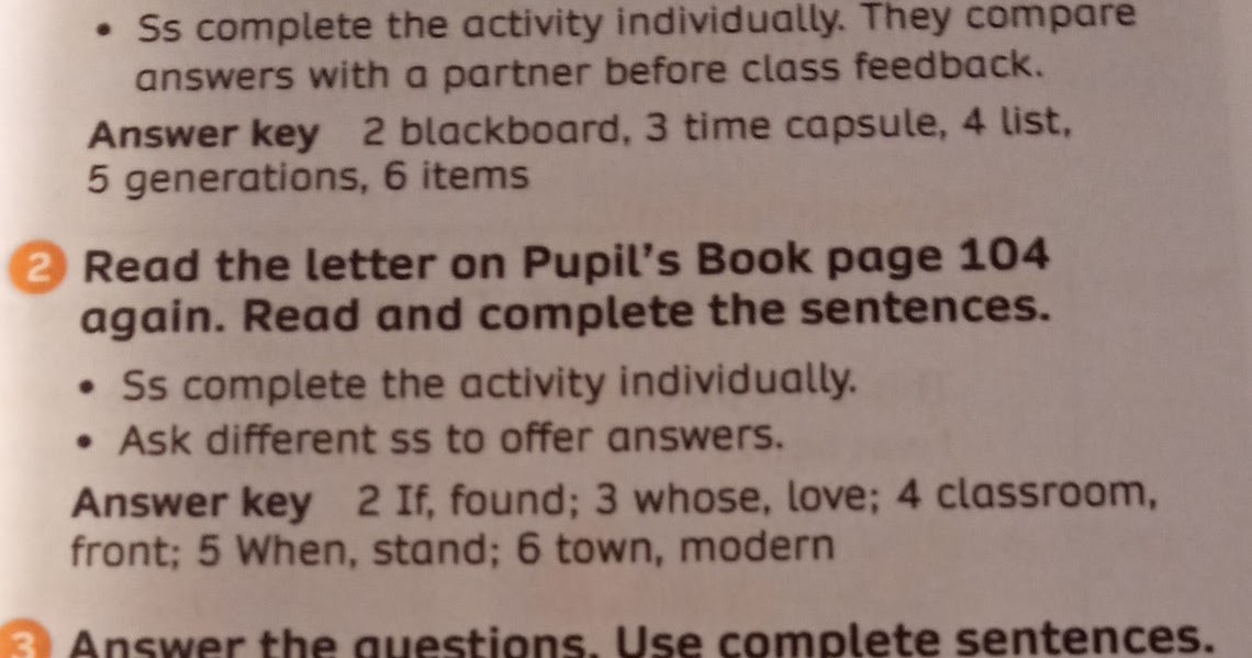 Literacy...Sí! Road to B1 ANSWER KEY  5TH OF JUNE