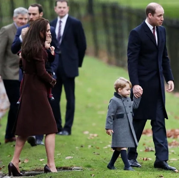 Kate Middleton wore Tod's Fringed Leather Pumps, wore Hobbs Celeste coat. Prince George and Princess Charlotte