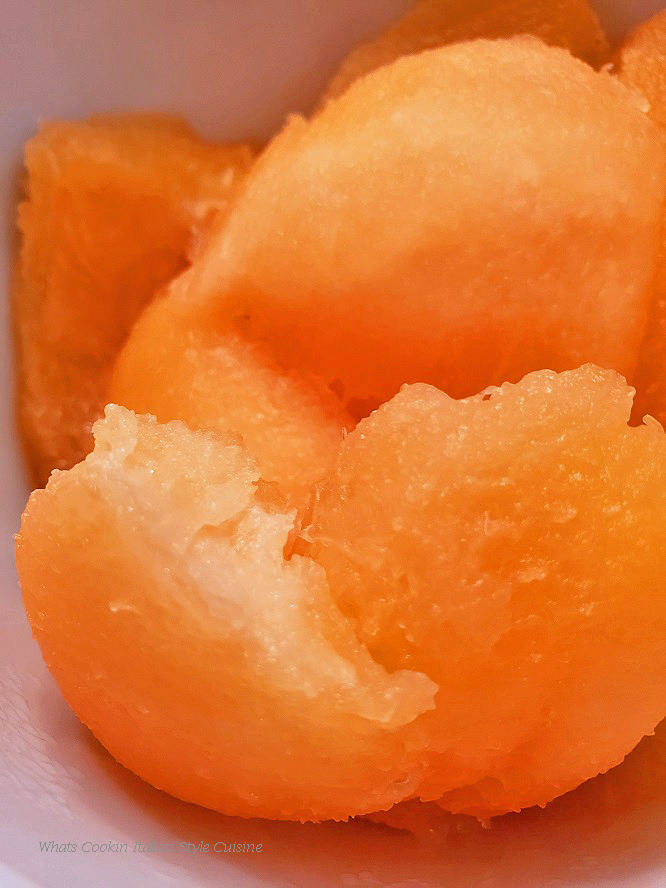 this is a photo of cubed cantelope to use for a sorbet or granita