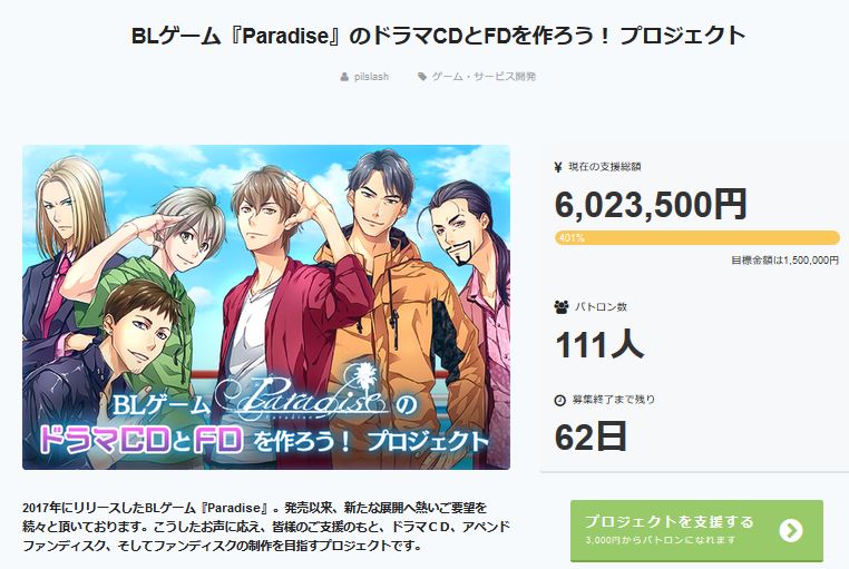 BLゲーム「Paradise」クラウドファンディング返礼品