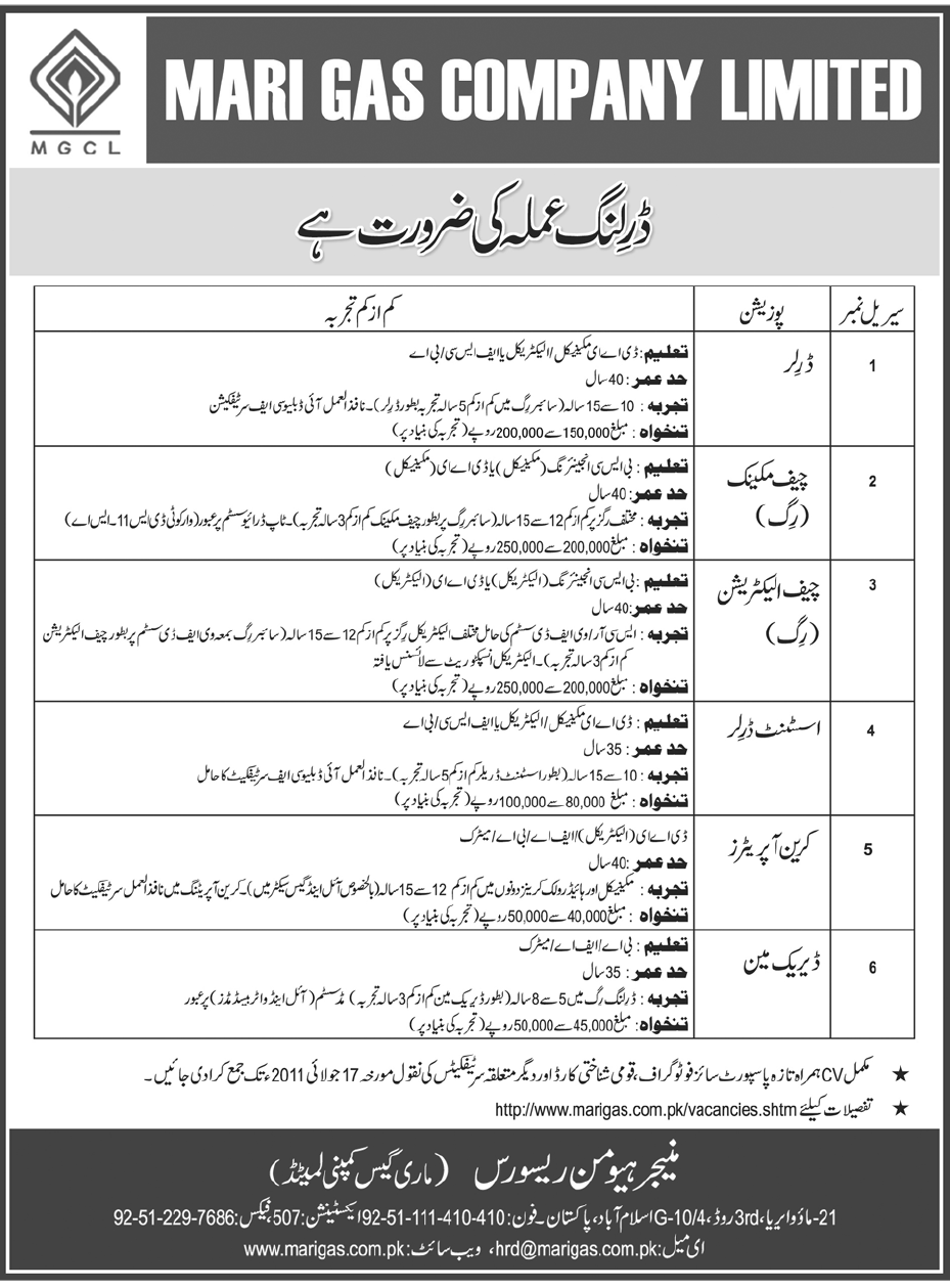 ADVERTISED JOBS ON NEWSPAPERS DAWN JANG EXPRESS MARI GAS COMPANY JOBS