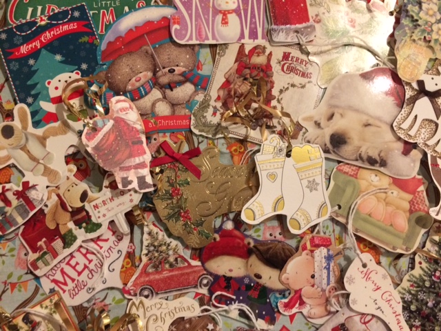 Pile of homemade Christmas tags