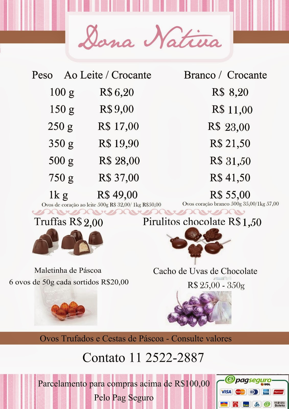 Sabor Nativo Chocolates Artesanais: Tabela Ovos de Páscoa Caseiro 2014