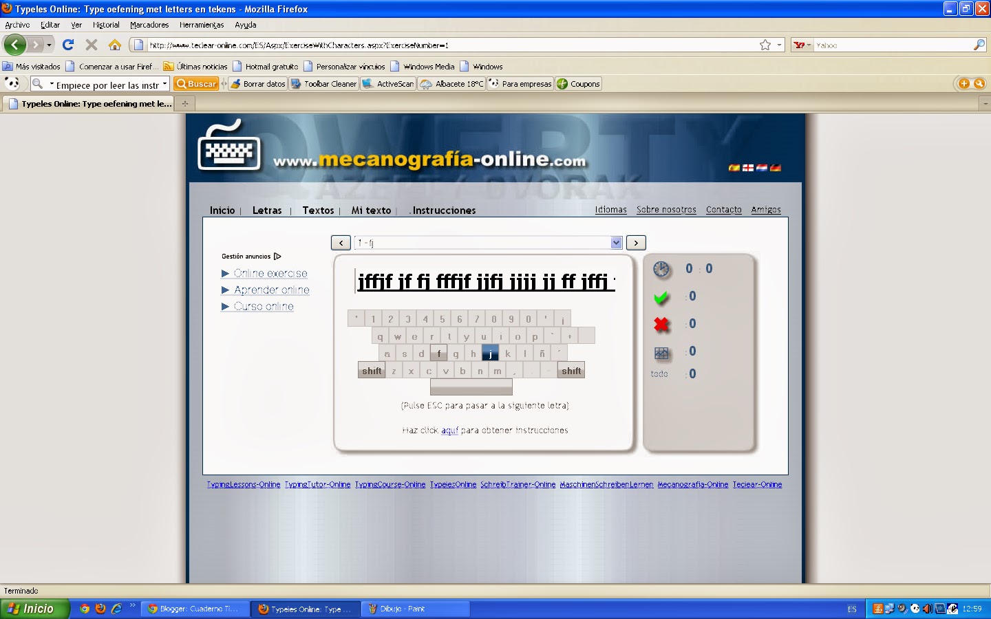 Cuaderno Tic de Mercedes Azorín Montoya Programa de Mecanografía.