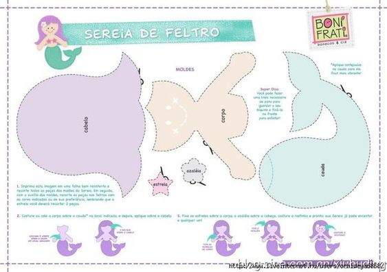 Moldes de Sereia para artesanato em feltro e E.V.A - Ver e Fazer