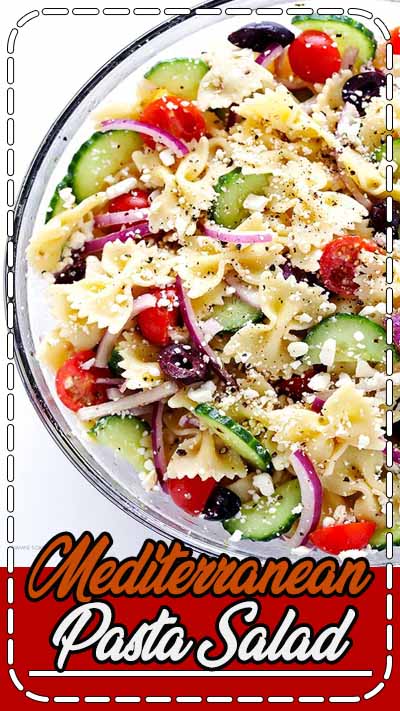 This Mediterranean Pasta Salad recipe is quick and easy to make, it’s tossed with a zesty lemon-herb vinaigrette, and it’s always a crowd-pleaser!