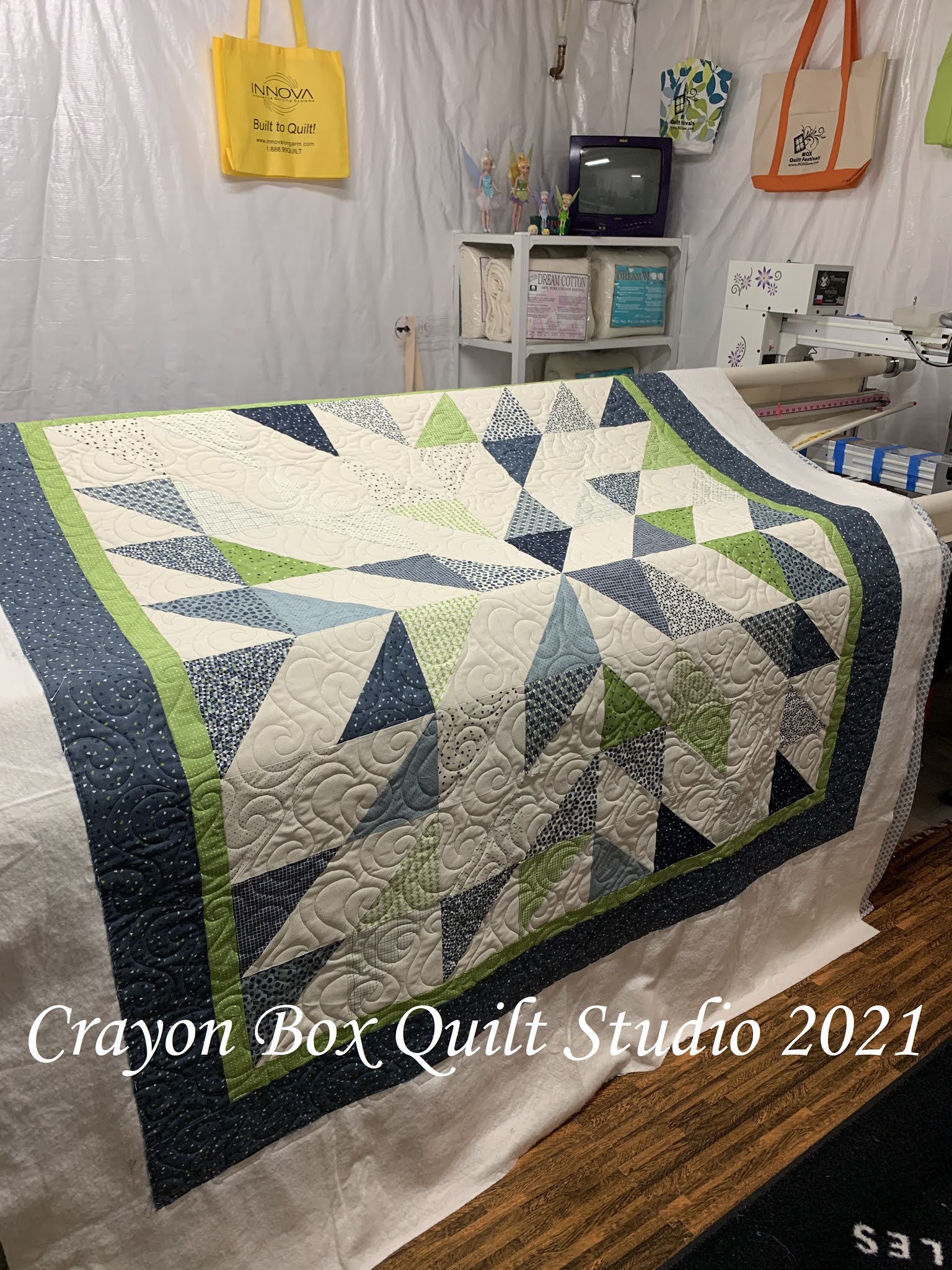 Crayon Box Quilt Studio Colleen's Green and Gray Star Quilt