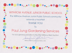 Withrow Avenue Junior Public School Silent Auction Fundraiser donation certificate
