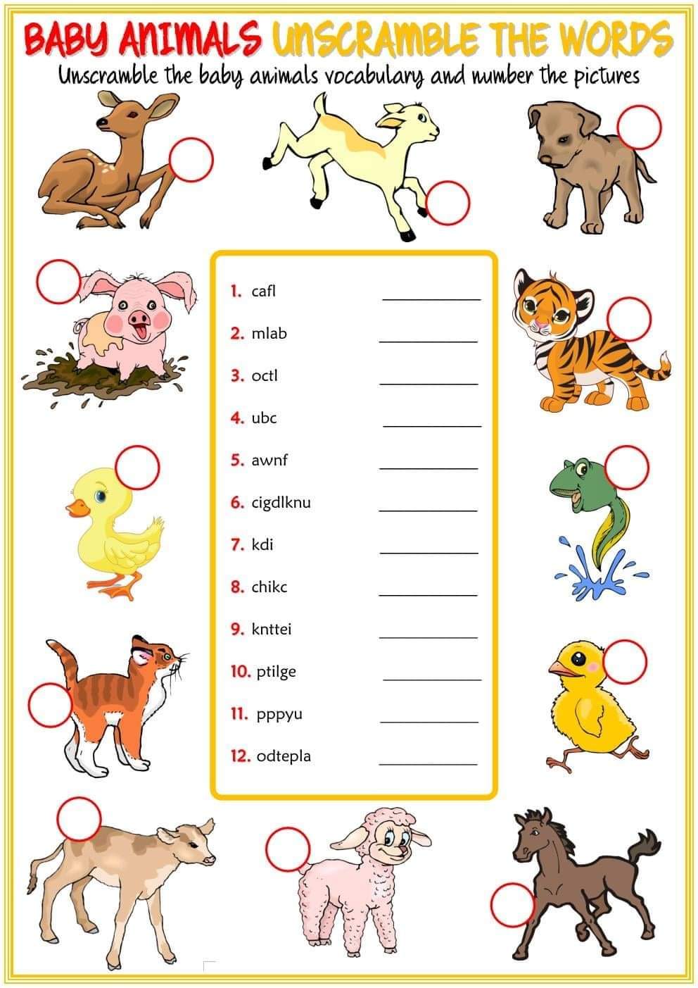 Free PDF [Download] baby animals worksheets for kindergarten, grade1 ...