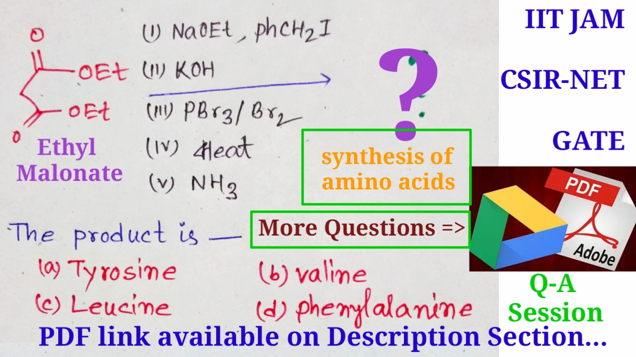 IIT JAM UGC CSIR NET GATE CHEMISTRY Synthesis of Amino acids, Question