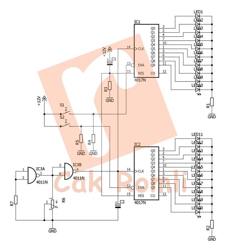 Skema Running LED IC 4017 dan 4011 | Romli Dot Net