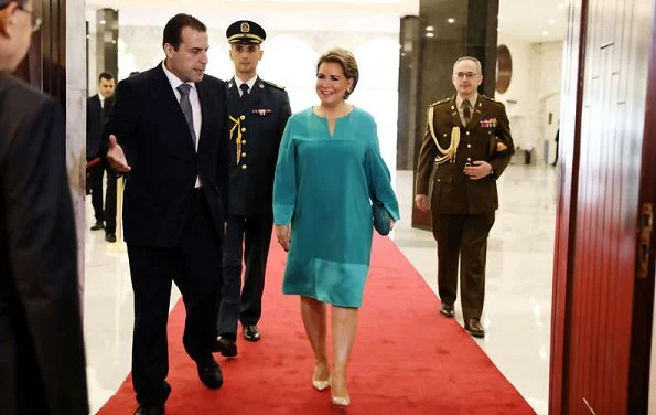Grand Duchess Maria Teresa visited President General Michel Aoun at Baabda Palace, and Prime Minister Saad Hariri. Ralph Lauren dress
