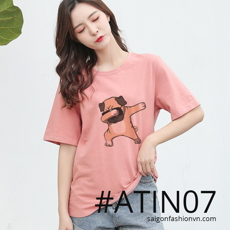 ÁO THUN TAY LỠ IN CHÓ PUG ATIN07