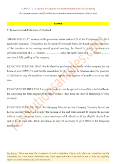 Board Resolution for Recommendation of Dividend Board Resolution for Recommendation of Dividend