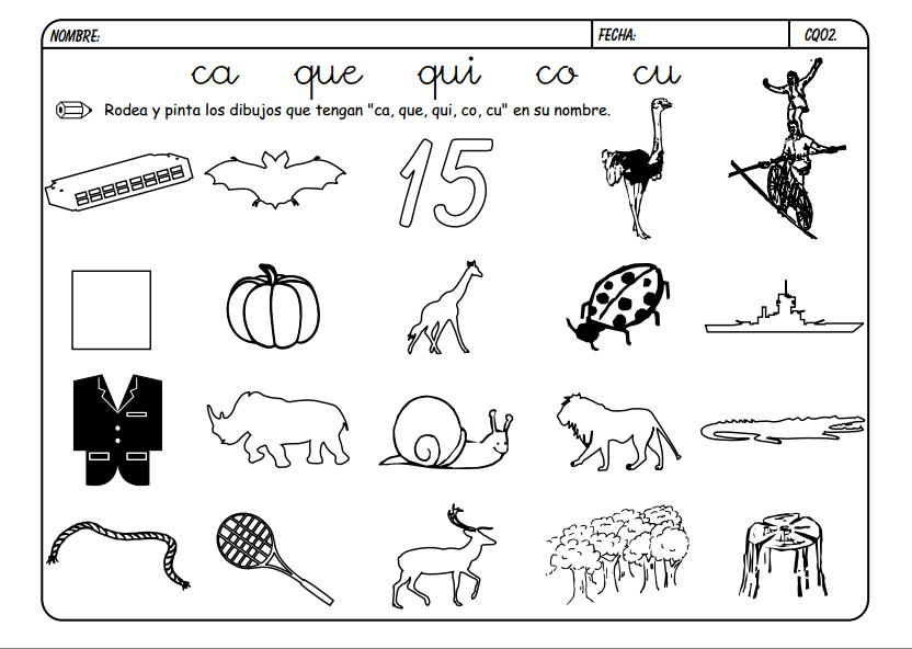 Maestra de Primaria Fichas para trabajar CA, QUE, QUI, CO, CU.