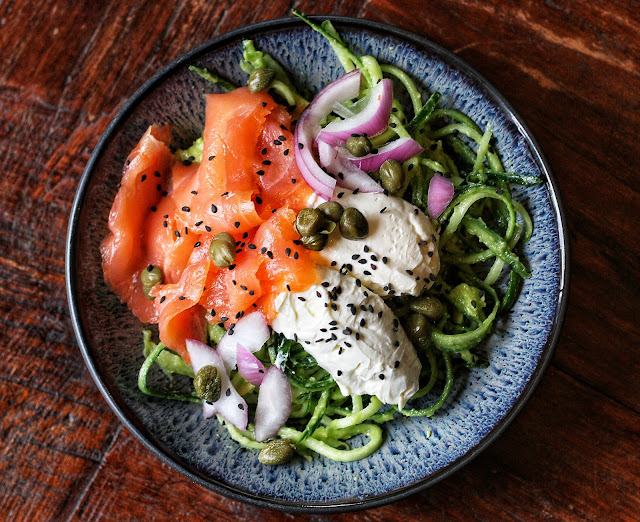 Creamy Cucumber Avocado Noodles with Smoked Salmon