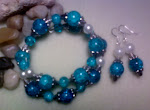 Turquois Cracked Glass Set w/ Ivory Pearls (can be worn as a choaker)