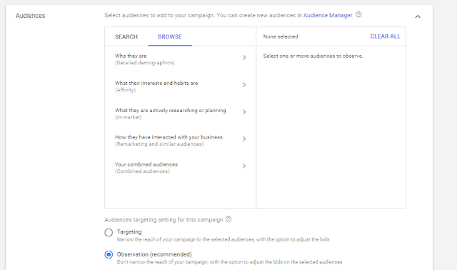 which audience are better click on the browse option in Google Ad