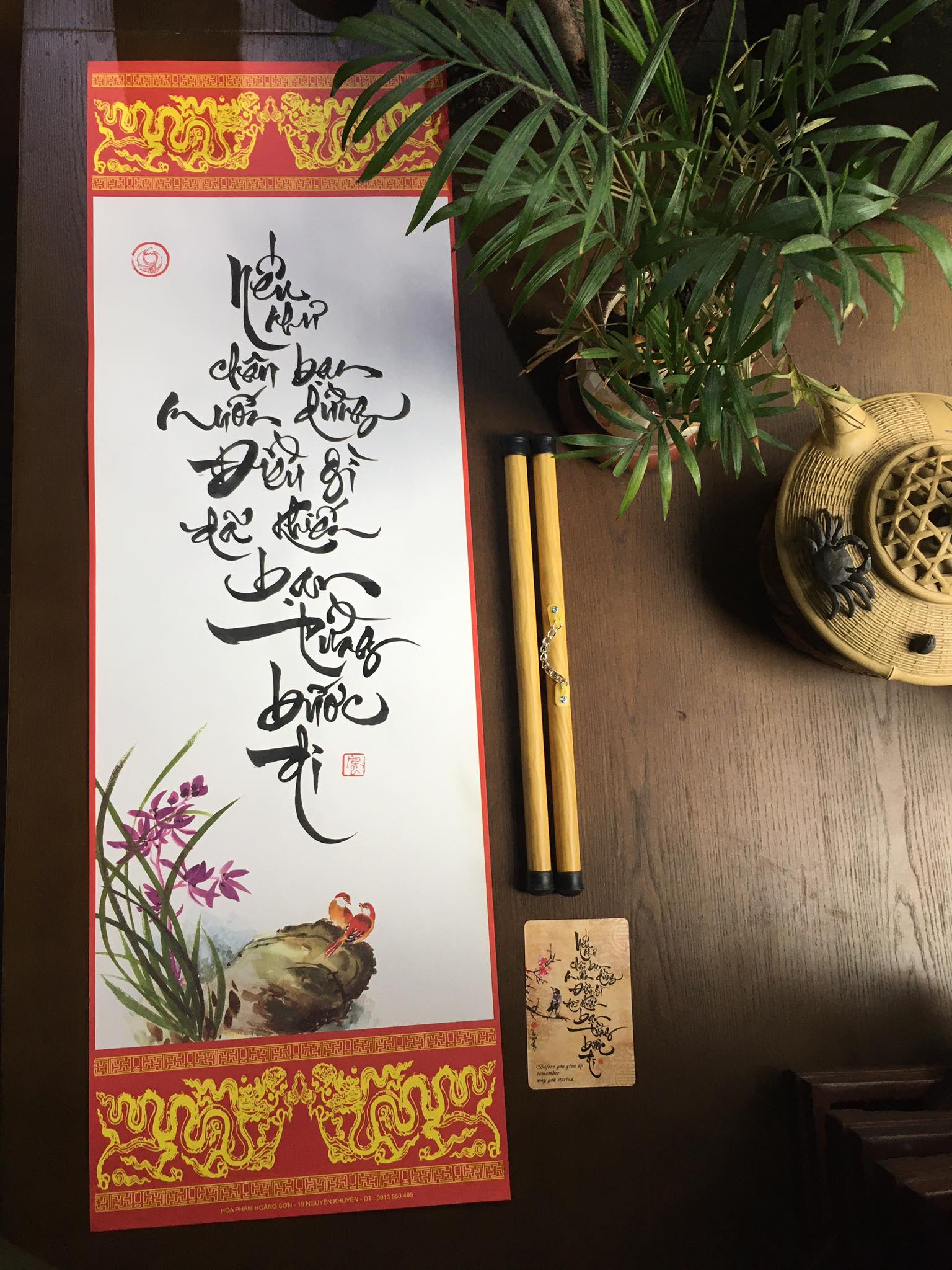 Tranh thư pháp đẹp trên liễn 26x79cm Tranh thư pháp đẹp trên liễn 26x79cm