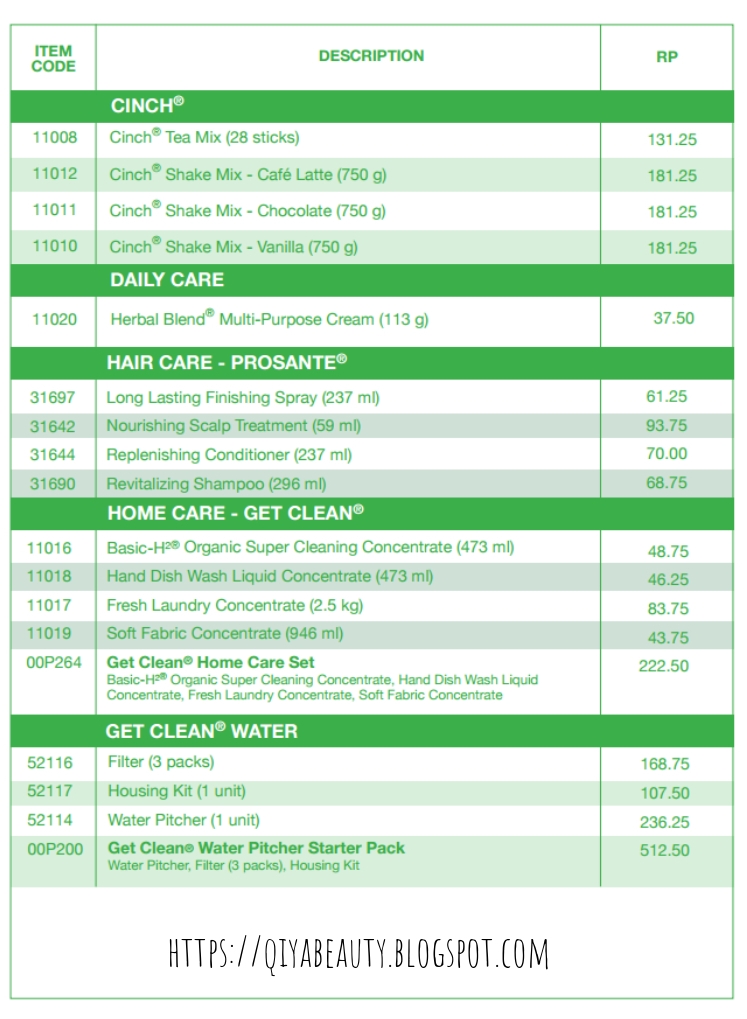 Senarai Harga Produk Shaklee Bermula September 2018 Qiya