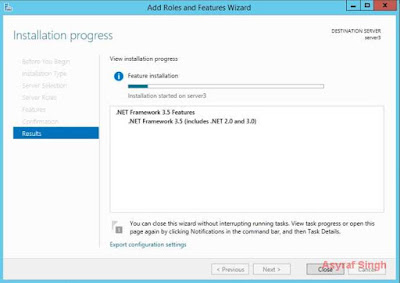 installtion progress - .NET Framework 3.5 on Windows Server 2012