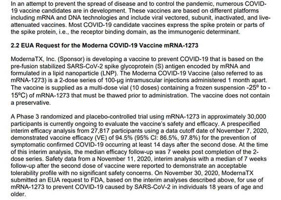 Portion of FDA report on Moderna Emergency Use Authorization (Source: www.fda.gov)