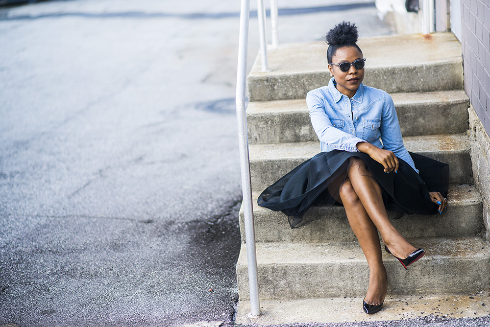 Clothes Denim Shirt With Tulle Skirt Maje Denim Skirt Shop