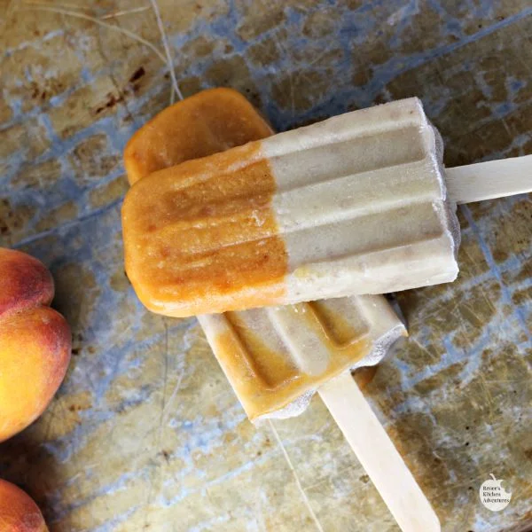 Peach and Banana Frozen Fruit Bars | by Renee's Kitchen Adventures - Healthy recipe for a delicious frozen fruit treat! 